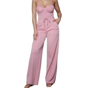 Bustier bodysuit with elastic waist wide leg pants set. NWT. Large